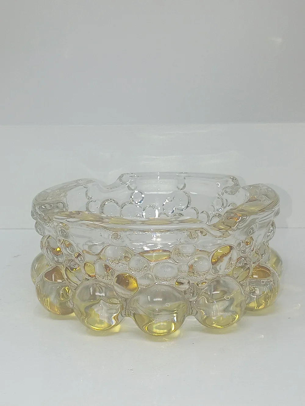 70's Vintage Hobnail Ashtray with Honey Yellow Accents